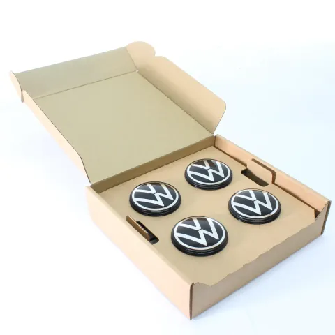 Background image for 4x Original VW Dynamische Nabendeckel Polo Up! Black/Chrome 56mm NEU 2G0071213