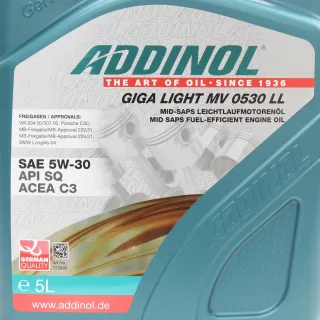 ADDINOL Giga Light MV 0530 LL 5W30 VW Audi Skoda Seat 50400 50700 9,70€/L 5L - Bild 3